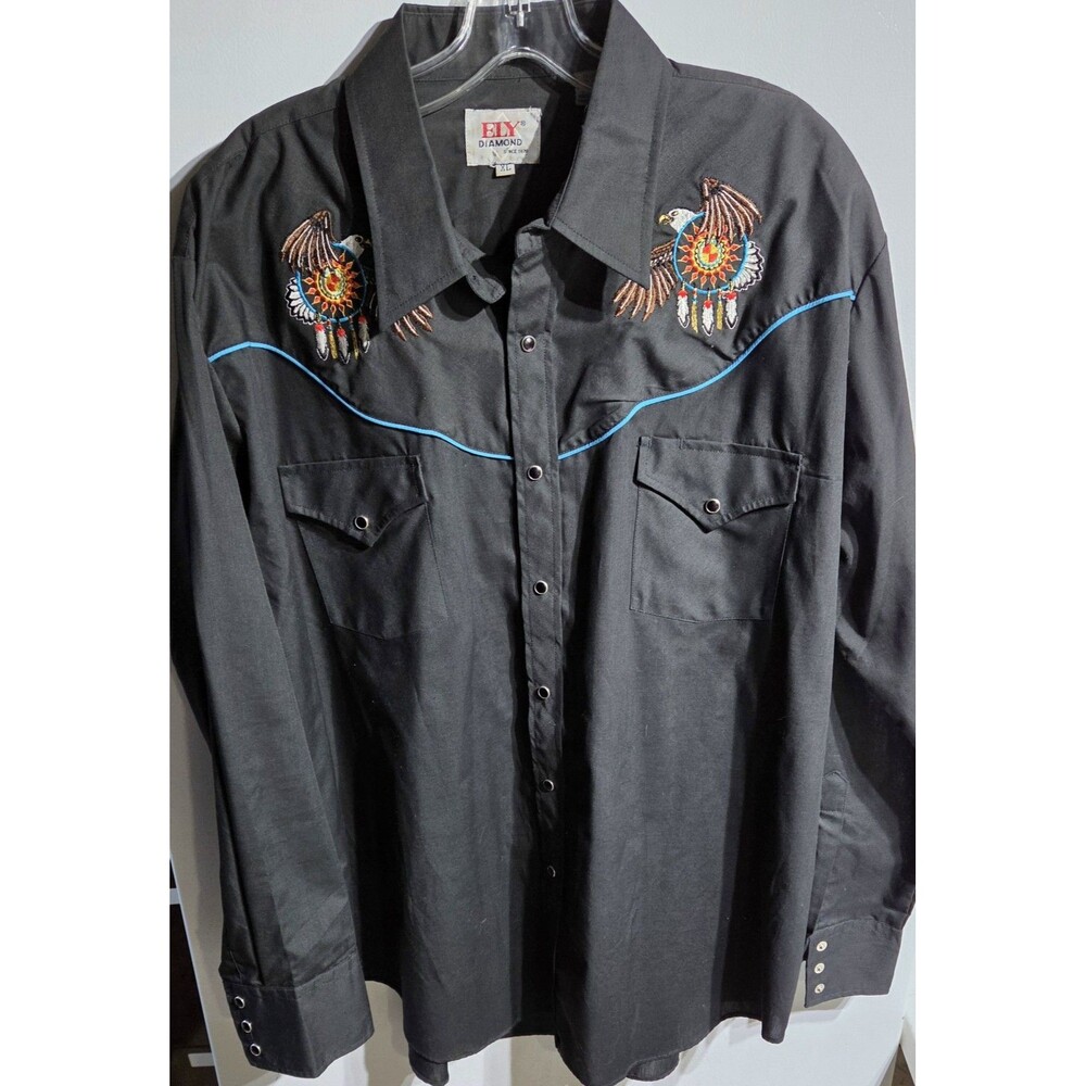 Ely Diamond Pearl Snap Western Shirt Double Eagle Dreamcatch Embroidered Size XL